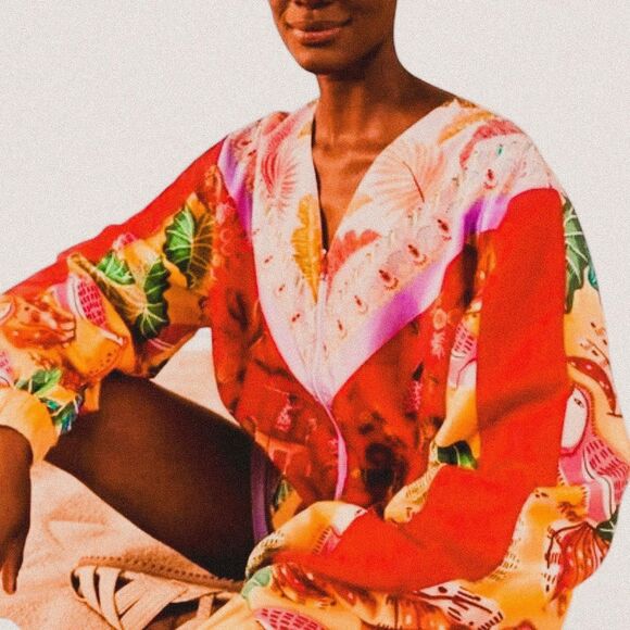 FARM Rio Jackets & Blazers - Farm Rio Mixed Scarves Windbreaker Jacket Multicolor Patchwork Maximalist SMALL